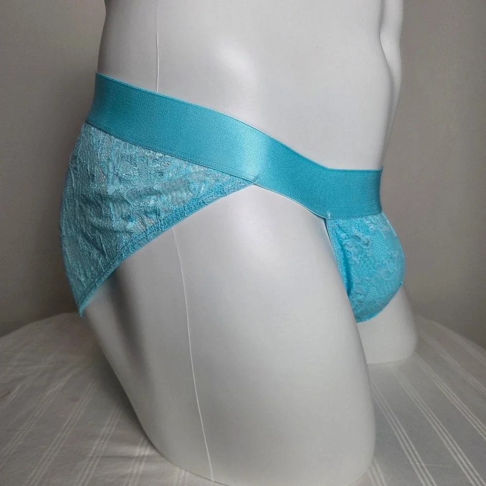 Cosabella Never Say Never Mens Lace Bikini Briefs Light Blue Floral Low Rise NEW